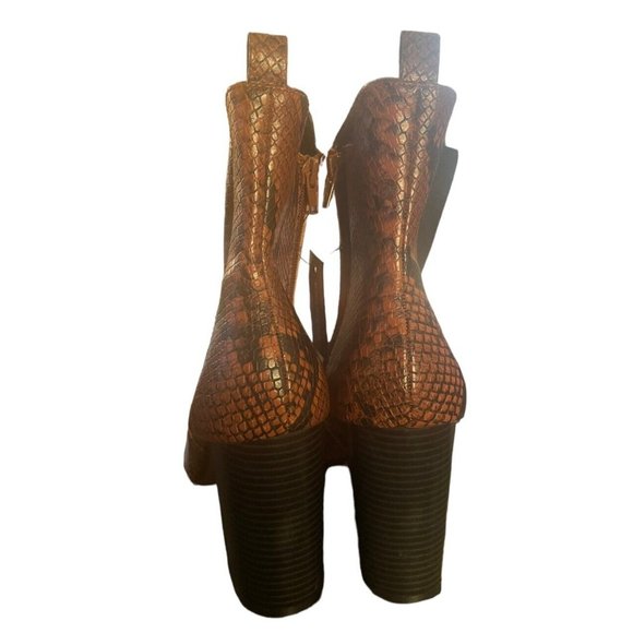 Express Snakeskin Animal Brown Black Faux Leather Zipper Boots Women Size 9 NEW - Picture 8 of 10